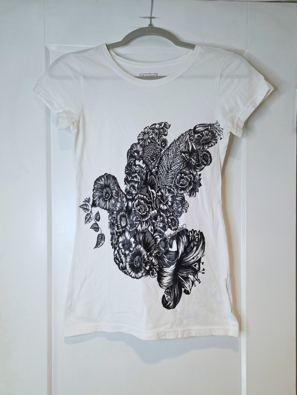 Lauren Moshi White Bird Floral Graphic Baby Tee Fitted XS